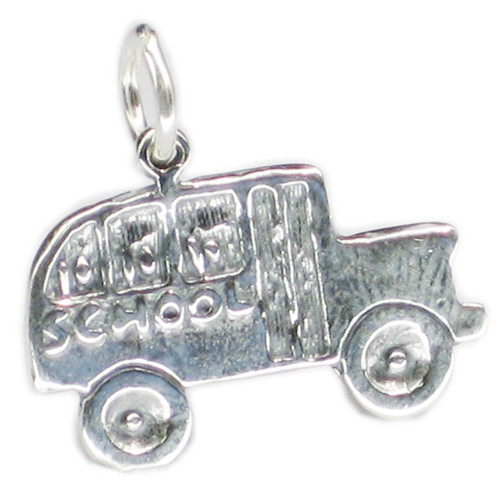 School Bus 2D sterling silver charm .925 x 1 Buses Busses charms