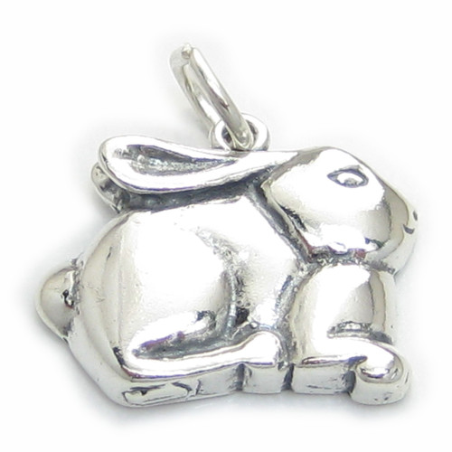 Rabbit large 2D sterling silver charm .925 x 1 Rabbits charms