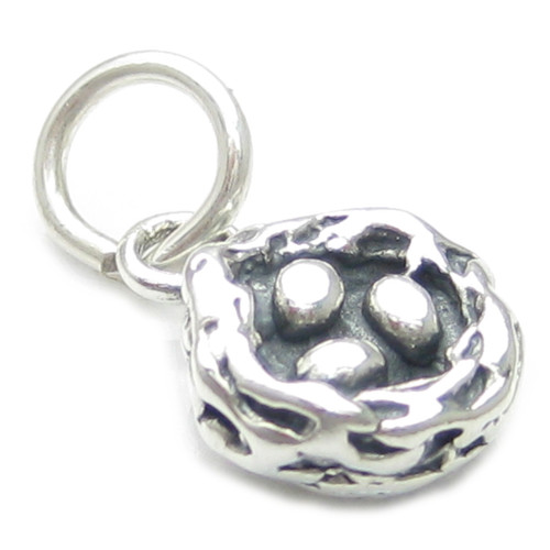 Bird Nest With Eggs sterling silver charm .925 Bird Nests Egg charms
