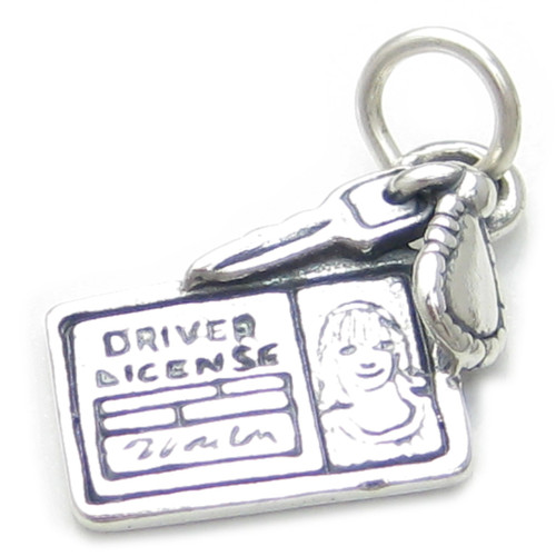 Driver License sterling silver charm .925 x 1 Driving Permit Drivers