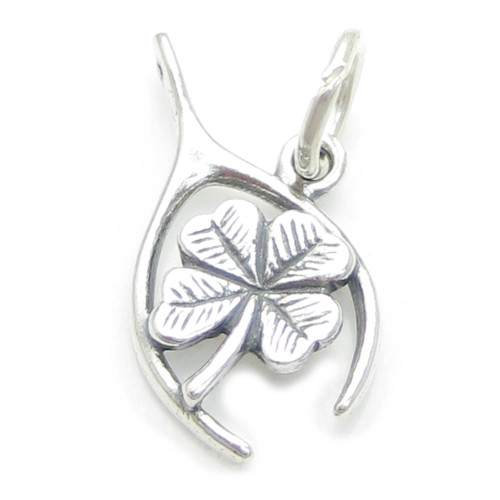 Wishbone - Four Leaf Clover sterling silver lucky charm .925 x 1 Wishbones