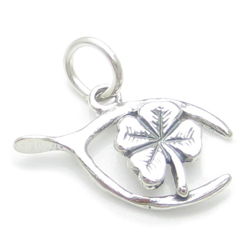 Wishbone - Four Leaf Clover sterling silver lucky charm .925 x 1 Wishbones A1