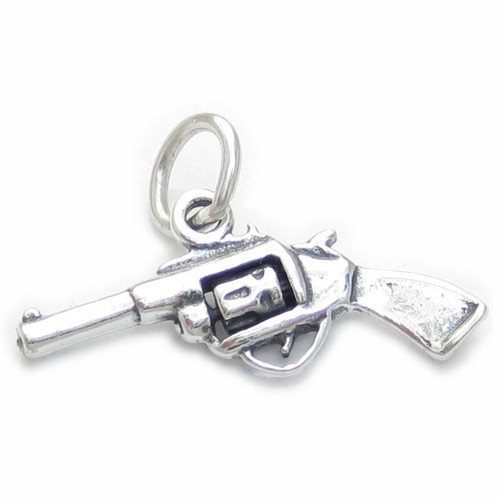 Hand Gun Revolver sterling silver charm .925 x 1 Guns charms