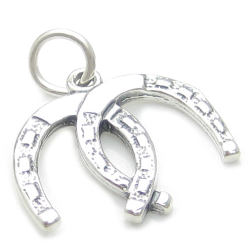 Double Horshoe sterling silver charm .925 x 1 Wedding Horse Shoes charms