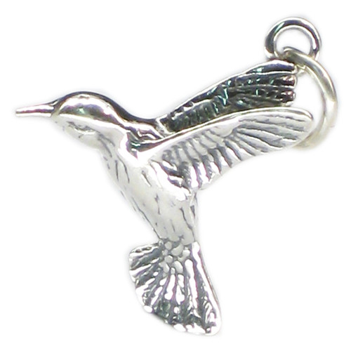Hummingbird sterling silver 2D charm Humming Bird .925 x 1 birds charms