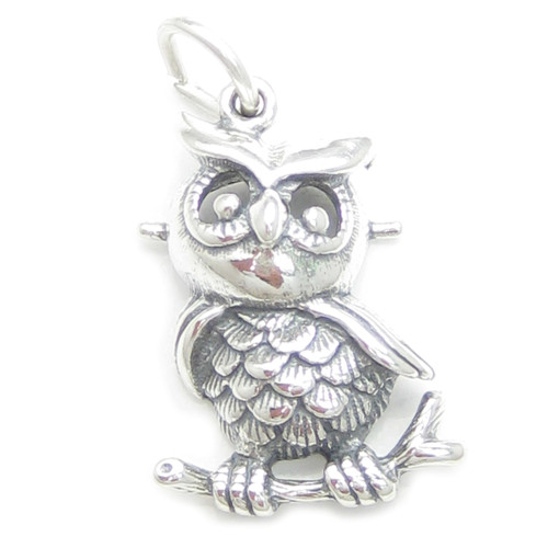 Large Owl 2D sterling silver charm pendant .925 x 1 Owls charms pendants
