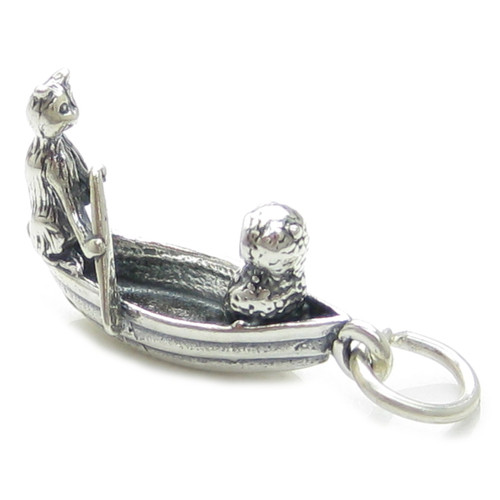 Owl and the Pussy cat in a boat sterling silver charm .925 x 1 Nursery