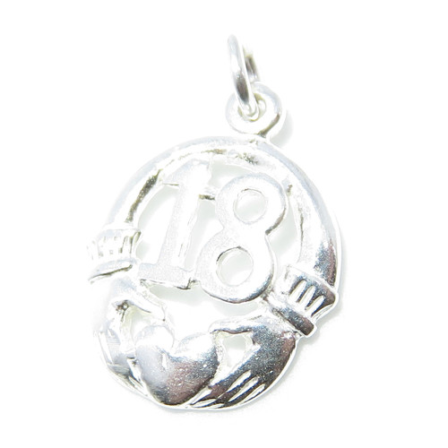 18th Birthday Claddagh sterling silver charm .925 x 1 Eighteenth charms