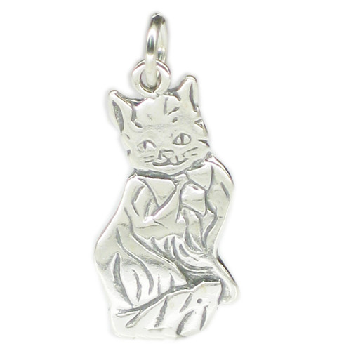 Cat 2D sterling silver charm pendant .925 x 1 Pussy Cats charms