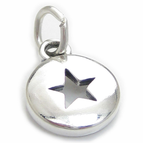 Star sterling silver charm .925 x 1 Domed disc with cut out star
