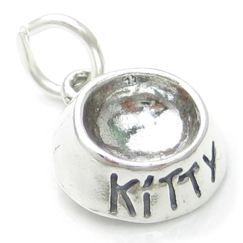 Kitty Food Dish sterling silver charm .925 x 1 Cats Cat bowls charms