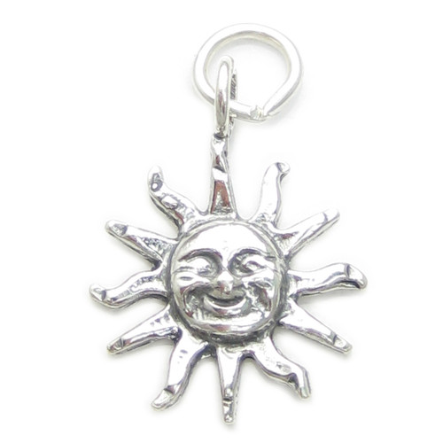 Sun with Face sterling silver charm .925 x 1 sunshine weather charms