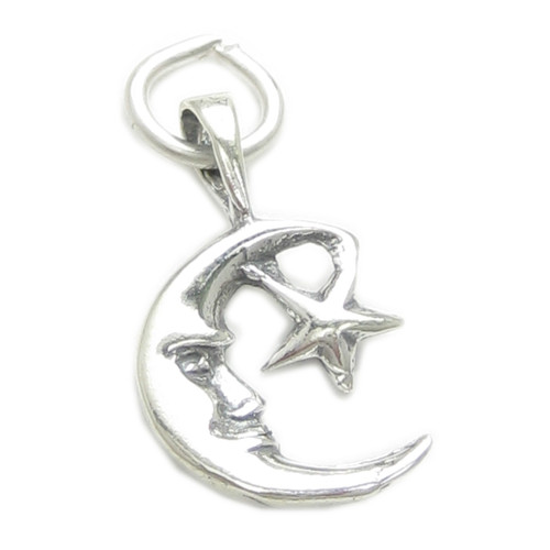 Man In Moon and Star sterling silver charm .925 Moons charms