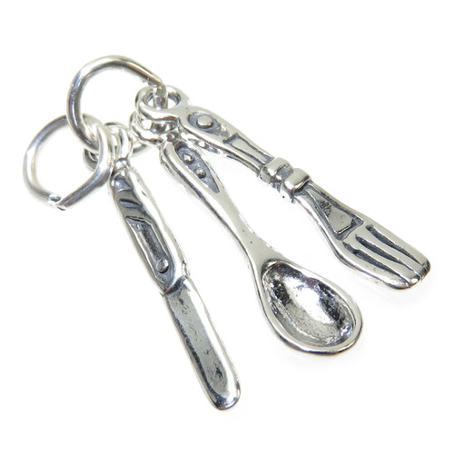 Knife Fork and Spoon sterling silver charm .925 x 1 Cutlery charms