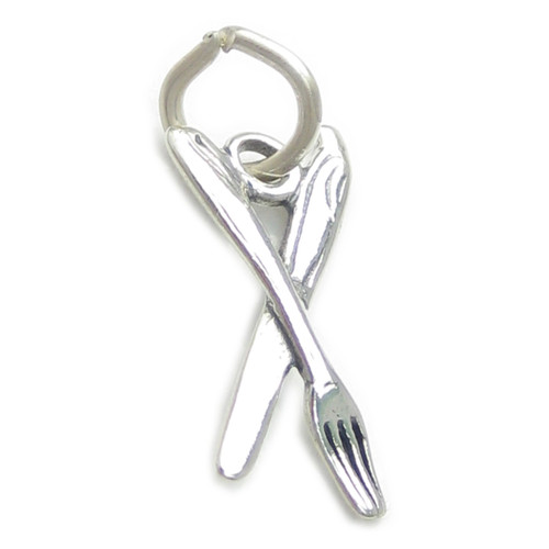 Knife and Fork TINY sterling silver charm .925 x 1 Eating Cutlery charms