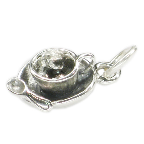 Cup and saucer with spoon sterling silver charm .925 x 1 Tea Cups charms