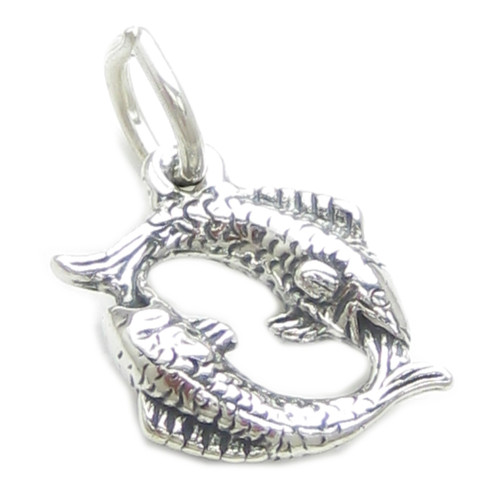 Pisces Fish sterling silver charm .925 x 1 Zodiac Fishes Fishy charms