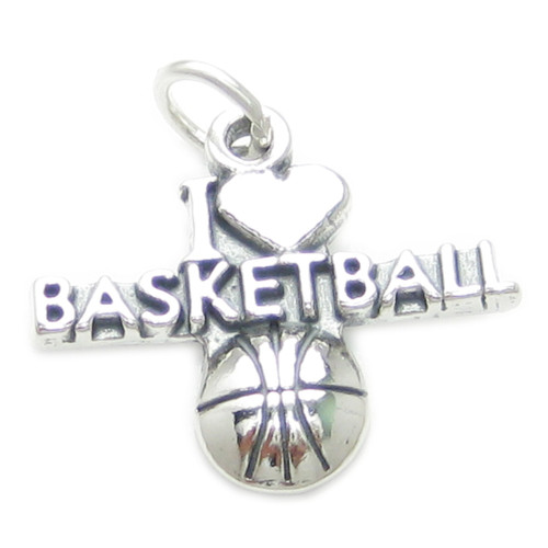 I Love Basketball sterling silver charm .925 x 1 Basket Ball charms