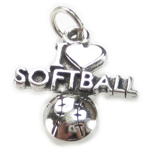 I Love Softball sterling silver charm .925 Soft Ball charms