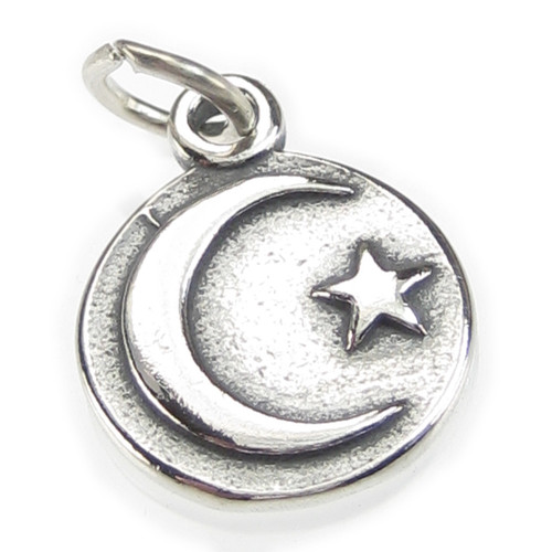Moon with a Star sterling silver charm .925 x 1 Moons and Stars charms