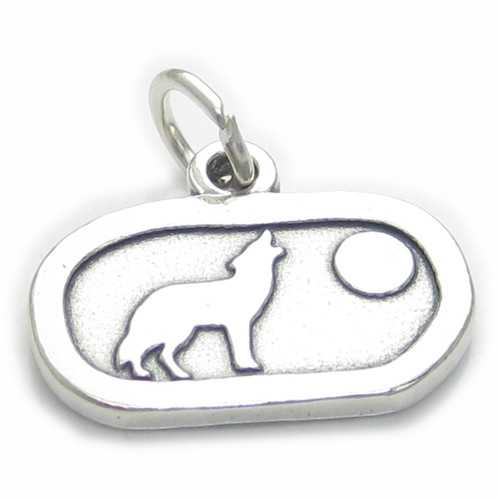 Wolf howling at the Moon sterling silver charm .925 x 1 Wolves charms