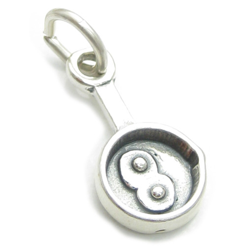 Frying Pan with Fried Eggs sterling silver charm .925 x 1 Fry Up charms