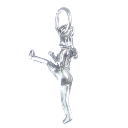 Female Kick Boxer sterling silver charm .925 x 1 Lady Kickboxer charms