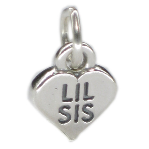 LIL SIS sterling silver heart charm. Love Little Sister Family charms