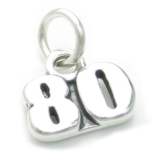 Number 80 Eighty sterling silver charm .925 x 1 Birthday Age charms