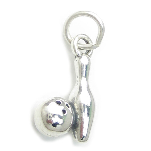 Bowling Ball and Pin Skittle sterling silver charm x 1 .925 charms