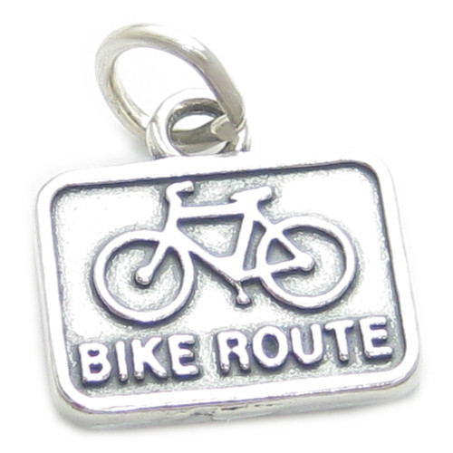 Bike Route Sign sterling silver charm .925 Bicycle Biking Bicycles