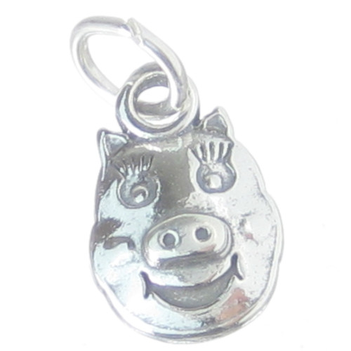 Pig Face sterling silver charm .925 x 1 Pigs Faces Piggie Piggy charms