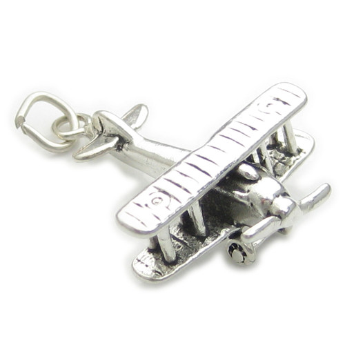 Bi Plane sterling silver charm .925 x 1 BiPlane Planes aircraft charms