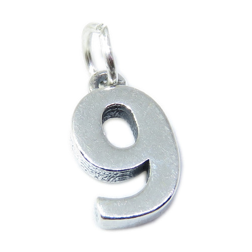 Number 9 sterling silver charm .925 Numbers Nine charms