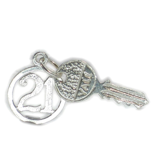 21st Birthday yale key sterling silver charm .925 x 1 Twenty First charms