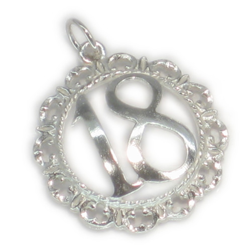 18th birthday fancy fob sterling silver large charm pendant .925 x 1