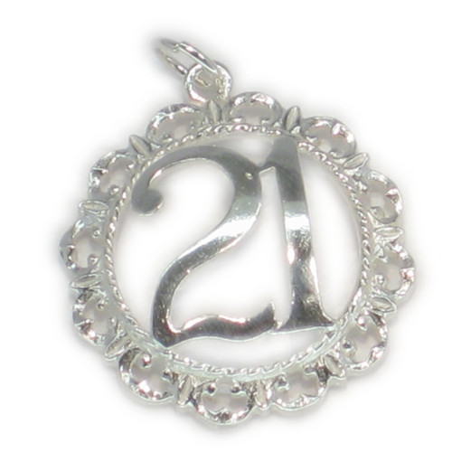 21st birthday fancy fob sterling silver large pendant charm .925 x 1