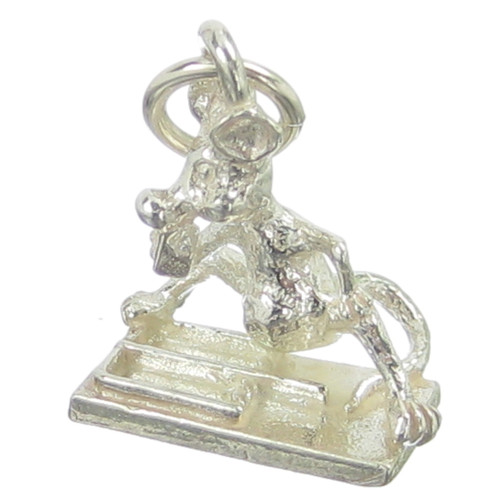 Mouse sitting on trap eating cheese sterling silver charm .925 Mice