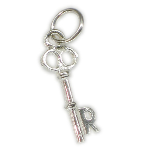 Initial R Letter R Small sterling silver key charm .925 x 1 Letters