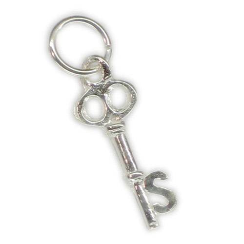 Initial S Letter S Small sterling silver key charm .925 x 1 Letters