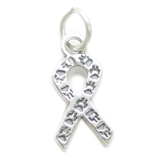 Ribbon With Paw Prints sterling silver charm .925 Awareness Charity