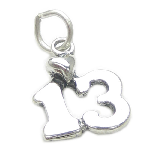 Number 13 Thirteen sterling silver charm .925 x 1 Birthday Teen charms