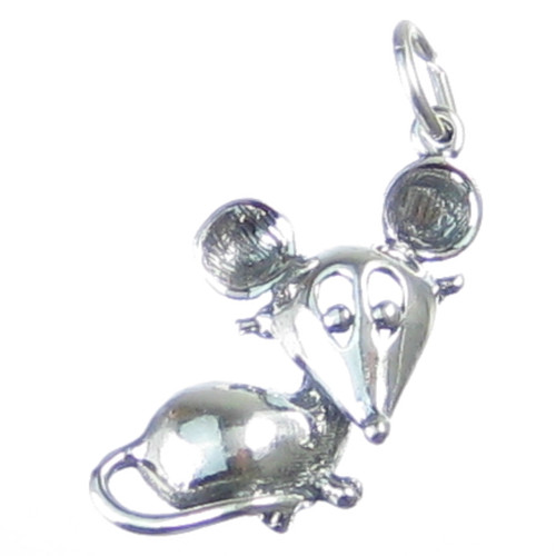 Mouse 2D sterling silver charm .925 x 1 Mice Rat Rats charms