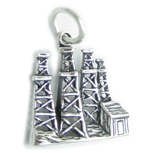 Oil Derricks 2D sterling silver charm .925 x 1 Derrick Drilling charms