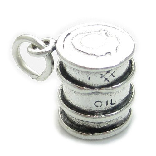 Oil Barrel sterling silver charm .925 x 1 Barrels Fuel Crude Gas charms