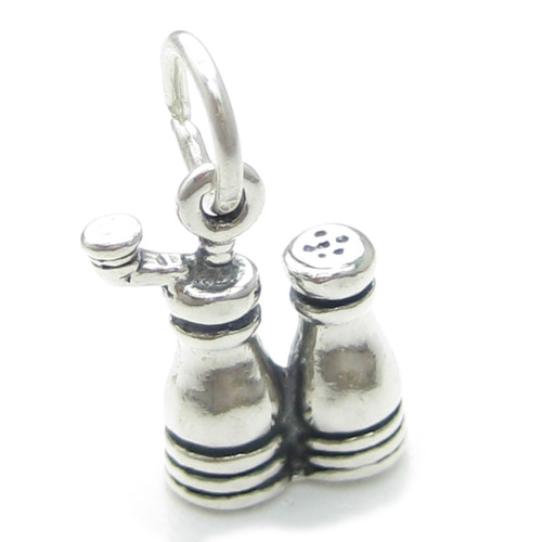 Salt and Pepper Mill sterling silver charm .925 x 1 Condiment charms