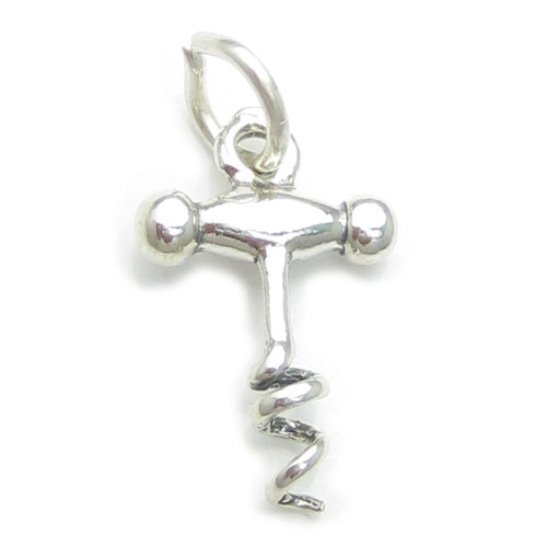 Corkscrew sterling silver charm .925 x 1 Cork Screw Wine Bottle charms