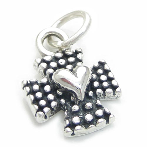 Maltese Cross with heart sterling silver charm .925 x 1 Crosses charms