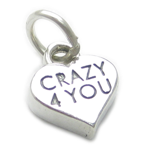 Crazy 4 You Heart sterling silver charm .925 x 1 for Love hearts charms