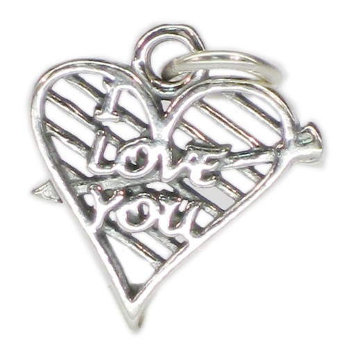 I Love You In Heart with Arrow sterling silver charm .925 x 1 Love charms